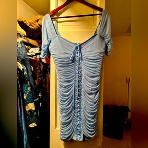 Sexy shirred sky blue bodycon corset dress